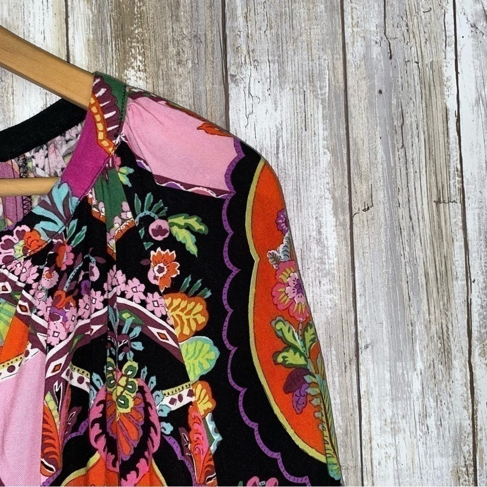 Rachel Zoe Boho Floral Print 3/4 Sleeve Peasant Blouse 1X Plus Size - Picture 4 of 6
